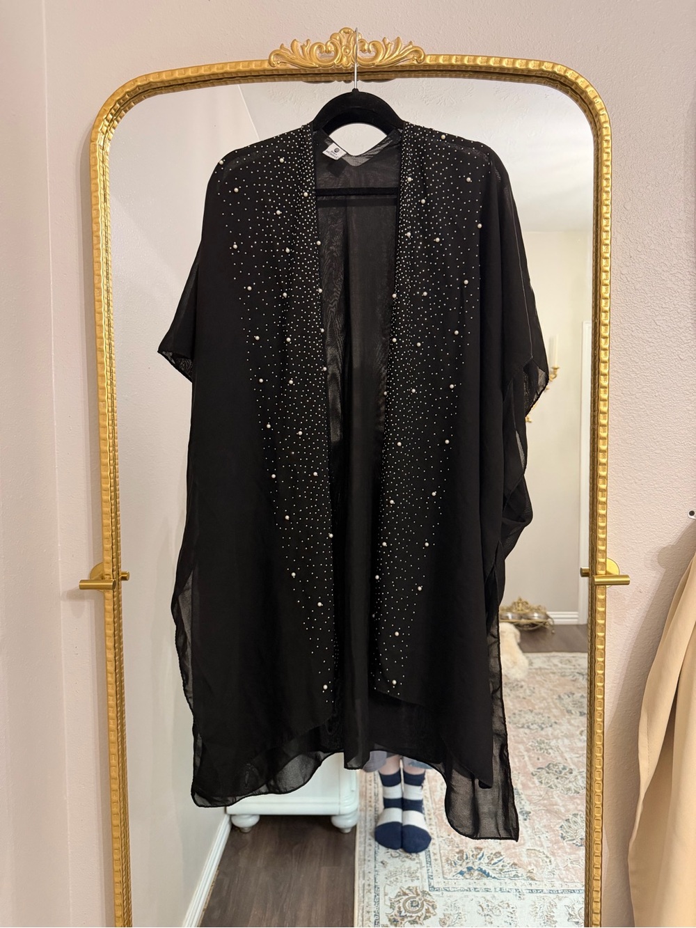 Jessica Black Beaded Open-Front Kimono